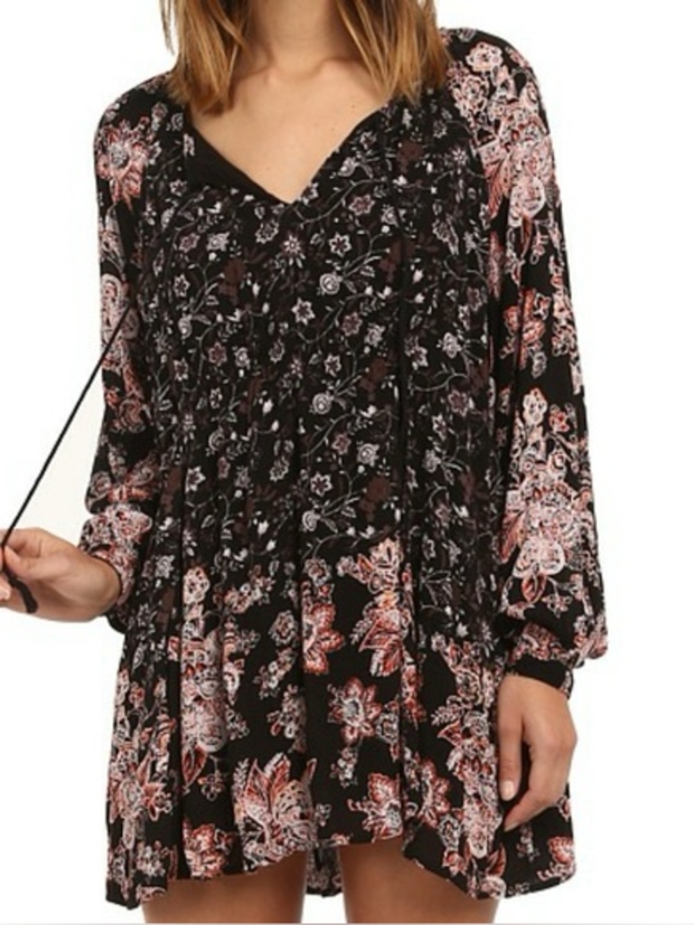 NWT Free People Lucky Loosie Floral Swing Mini Dress Black Combo Women’s Size S